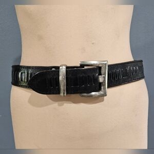 FCX Unisex Black Leather Slotted 1.5" Wide Belt Size up to waist 30